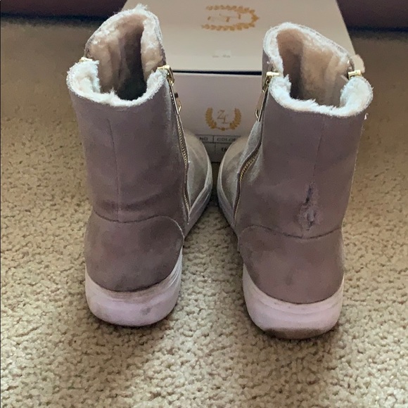 Fur suede shearling tan beige sneaker booties - Picture 5 of 7